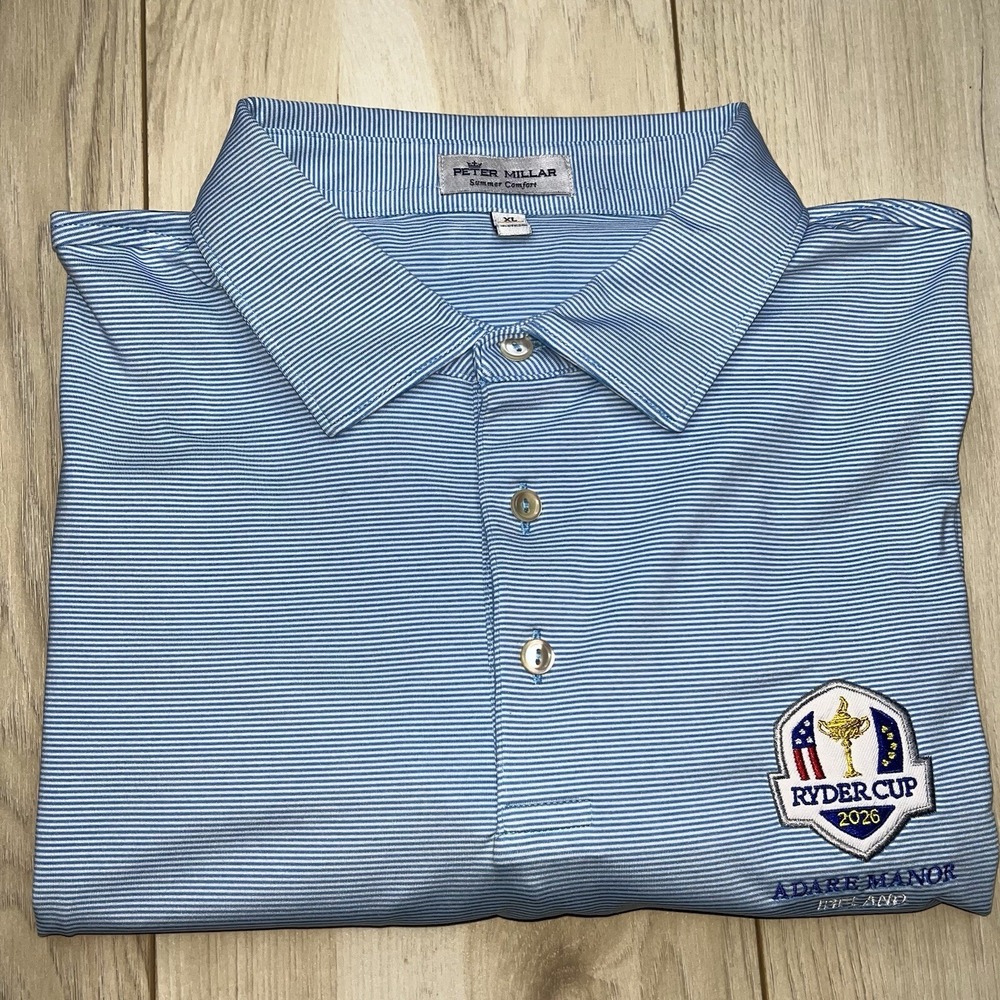 Peter Millar Light Blue Striped Ryder Cup Polo